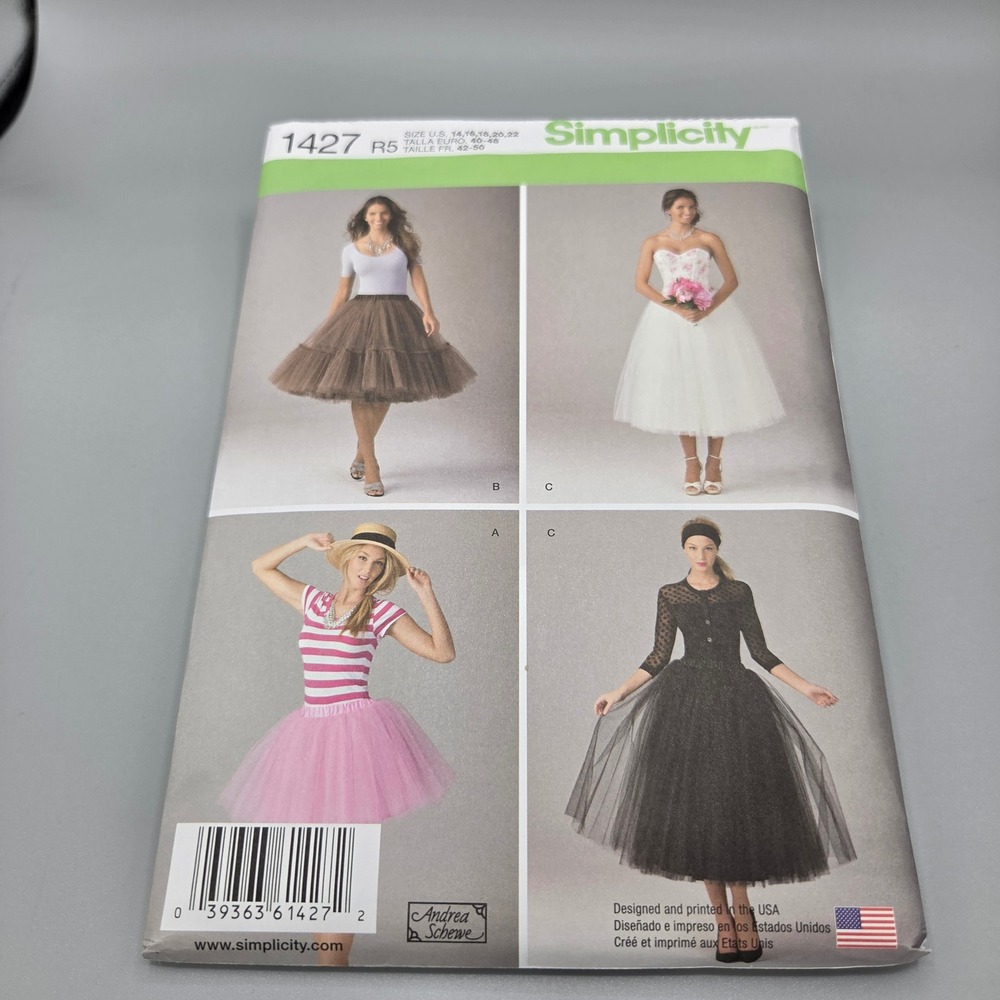 Simplicity 1427 Sewing Pattern Misses Tulle Skirt 3 Lengths Size 14-22 R5 uncut